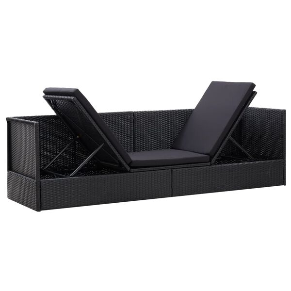 vidaXL Garden Bed with Cushion and Pillow Poly Rattan Black