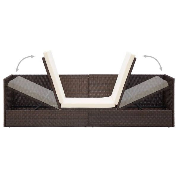vidaXL Garden Bed with Cushion & Pillows Poly Rattan Brown