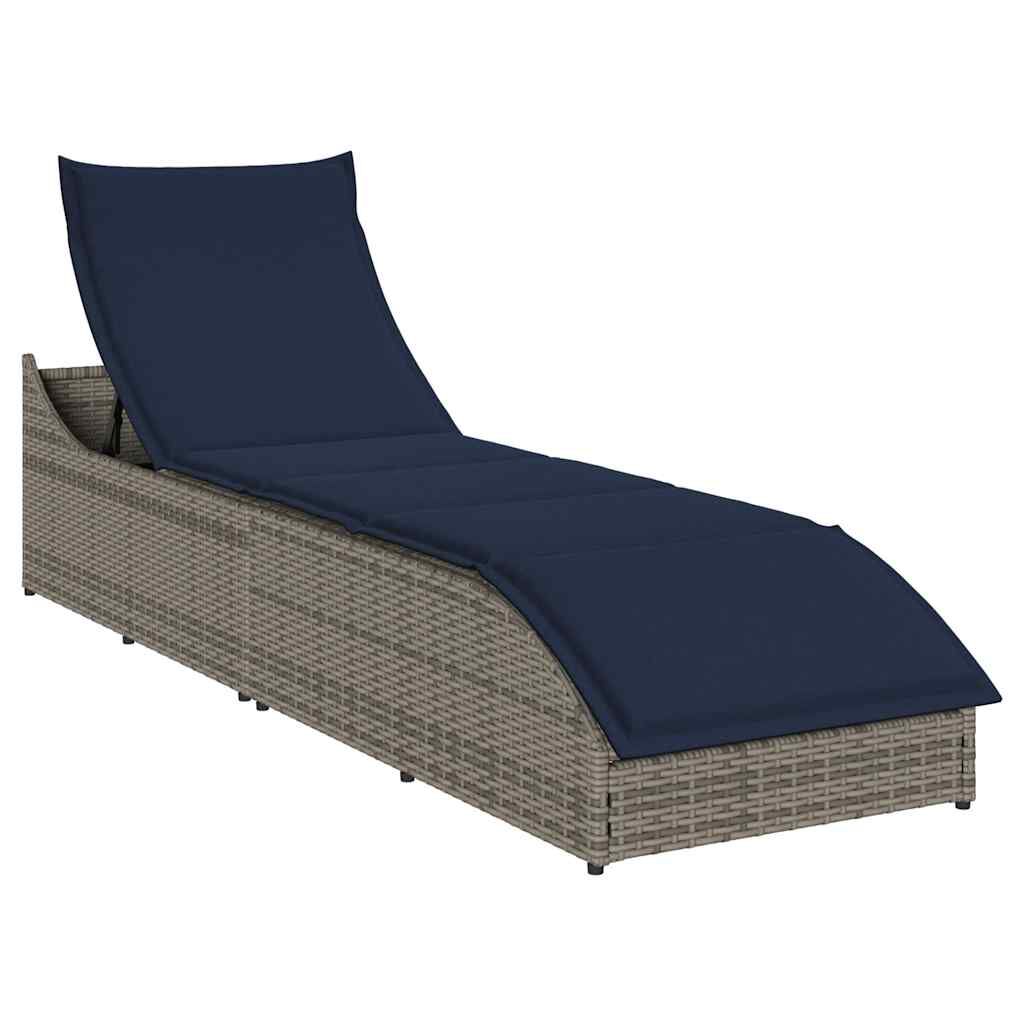 vidaXL Folding Sun Lounger with Cushion and Storage Grey Poly Rattan