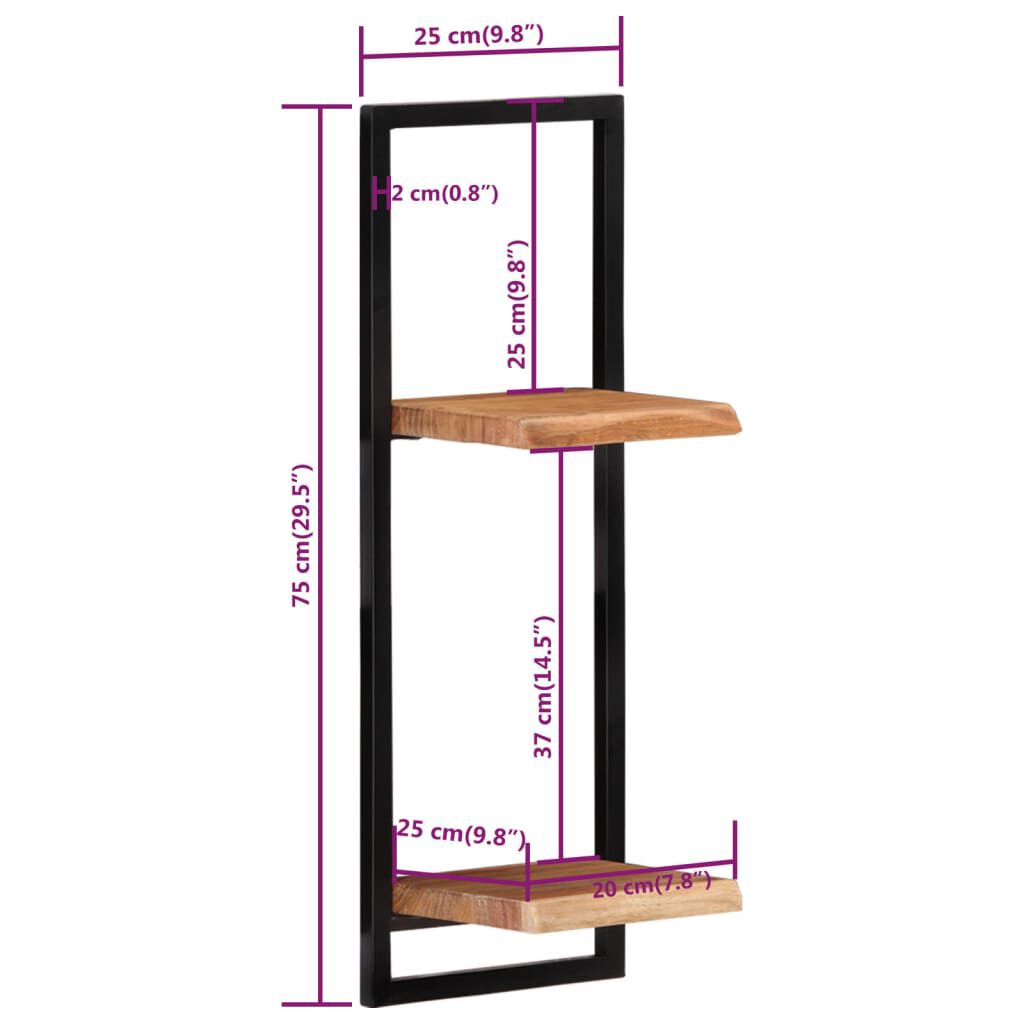 vidaXL Wall Shelves 2 pcs 25x25x75 cm Solid Wood Acacia and Steel