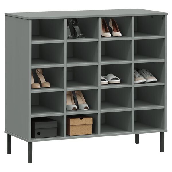 vidaXL Shoe Rack with Metal Legs Grey 95x35x87 cm Solid Wood OSLO