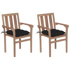 vidaXL Garden Chairs 2 pcs with Black Cushions Solid Teak Wood