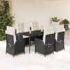 vidaXL 7 Piece Garden Dining Set with Cushions Black Poly Rattan