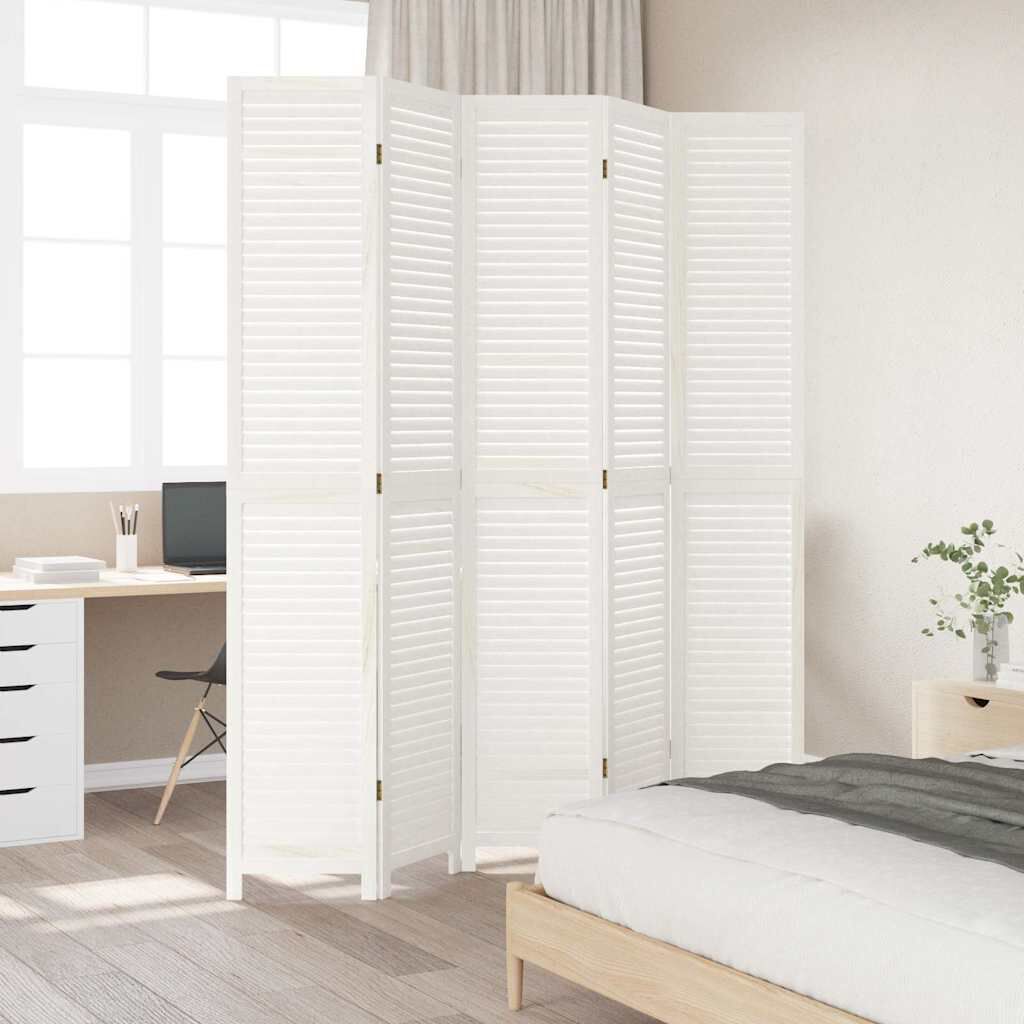 vidaXL Room Divider 5 Panels White Solid Wood Paulownia