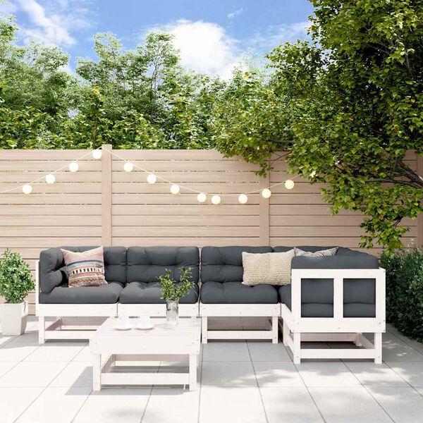 vidaXL 6 Piece Garden Lounge Set with Cushions White Solid Wood