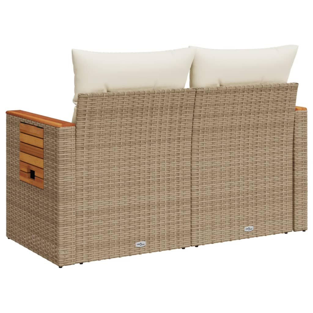 vidaXL Garden Sofa with Cushions 2-Seater Beige Poly Rattan