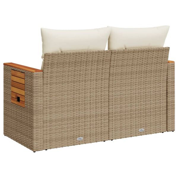 vidaXL Garden Sofa with Cushions 2-Seater Beige Poly Rattan