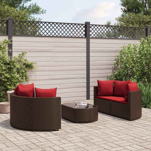vidaXL 5 Piece Garden Sofa Set with Cushions Brown Poly Rattan