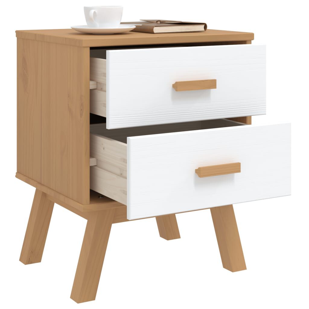 vidaXL Bedside Cabinet OLDEN White and Brown Solid Wood Pine
