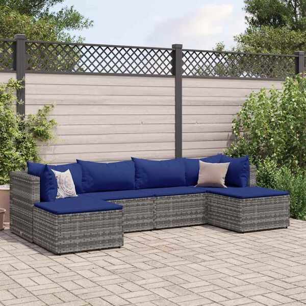 vidaXL 6 Piece Garden Lounge Set with Cushions Grey Poly Rattan