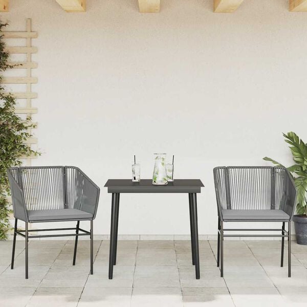 vidaXL 3 Piece Garden Dining Set with Cushions Grey Poly Rattan Glass