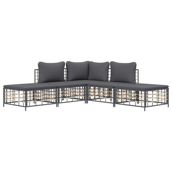 vidaXL 5 Piece Garden Lounge Set with Cushions Anthracite Poly Rattan