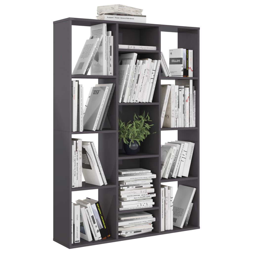vidaXL Room Divider/Book Cabinet High Gloss Grey 100x24x140 cm Engineered Wood