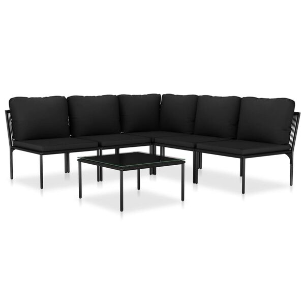 vidaXL 6 Piece Garden Lounge Set with Cushions Black PVC