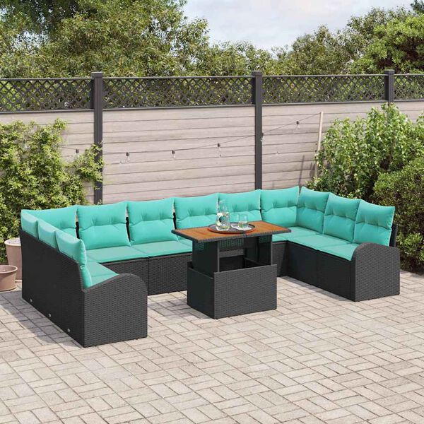 vidaXL Garden Sofa Set with Cushion Manual 11 pcs Black and blue
