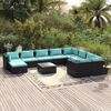 vidaXL 11 Piece Garden Lounge Set with Cushions Poly Rattan Black