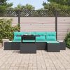 vidaXL Garden Sofa Set with Cushion 6 pcs Black and Blue Poly Rattan