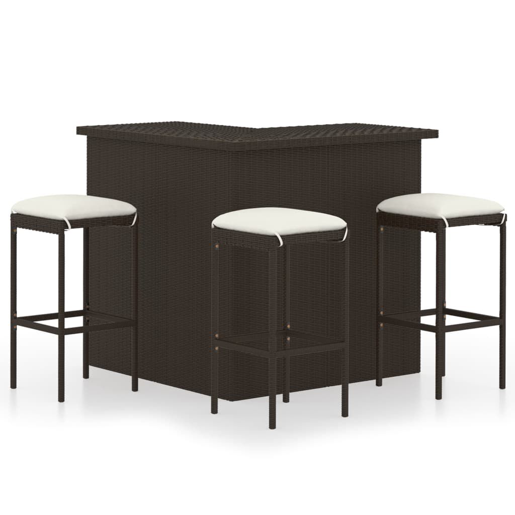 vidaXL 4 Piece Garden Bar Set with Cushions Poly Rattan Brown