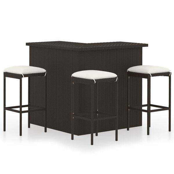 vidaXL 4 Piece Garden Bar Set with Cushions Poly Rattan Brown