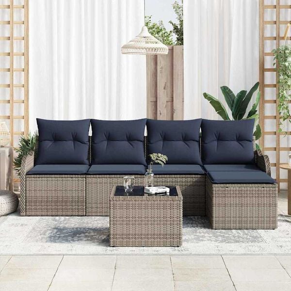 vidaXL Garden Sofa Set with Cushion 6 pcs Grey Poly rattan