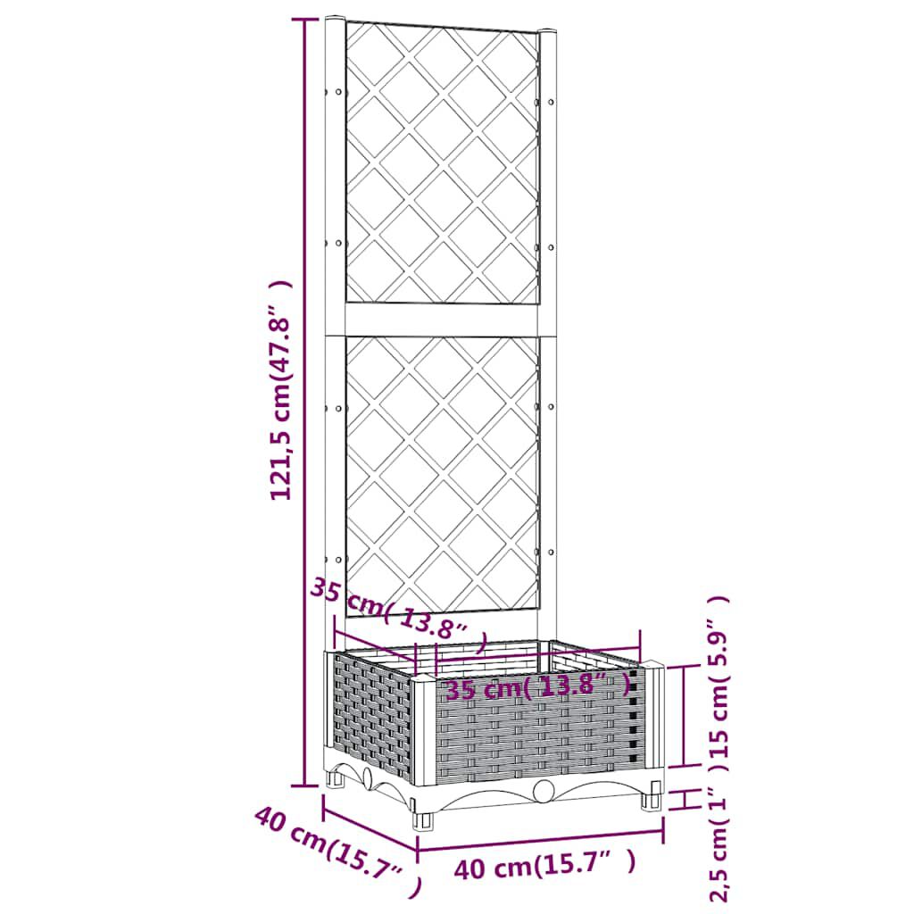 vidaXL Garden Planter with Trellis Blue Grey 40x40x121.5 cm PP