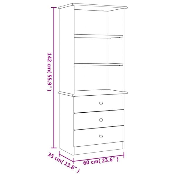 vidaXL Bookcase with Drawers ALTA White 60x35x142 cm Solid Wood Pine