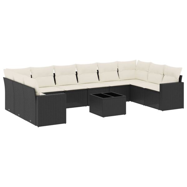 vidaXL 11 Piece Garden Sofa Set with Cushions Black Poly Rattan