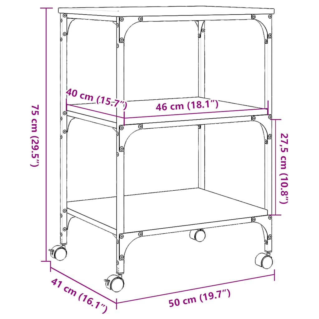 vidaXL Printer Stand 3-Tier Black 50x41x75 cm Engineered Wood
