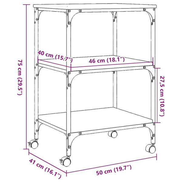 vidaXL Printer Stand 3-Tier Black 50x41x75 cm Engineered Wood