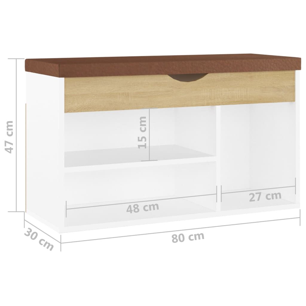 vidaXL Shoe Bench with Cushion White and Sonoma Oak 80x30x47 cm Engineered Wood