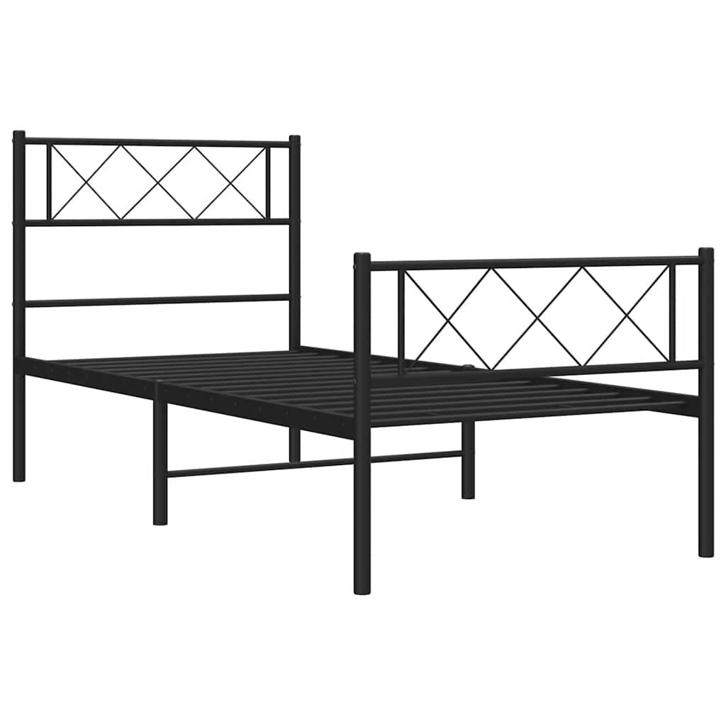 vidaXL Metal Bed Frame without Mattress with Footboard Black 100x190cm