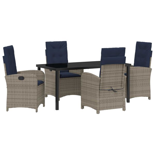 vidaXL Garden Dining Set with Cushion 5 pcs Grey Poly Rattan