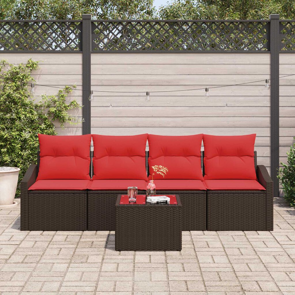 vidaXL 5 Piece Garden Sofa Set with Cushions Brown Poly Rattan