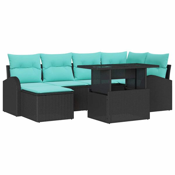 vidaXL Garden Sofa Set with Storage 7 pcs Black Poly rattan