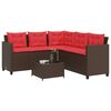 vidaXL Garden Sofa with Table and Cushions L-Shaped Brown Poly Rattan