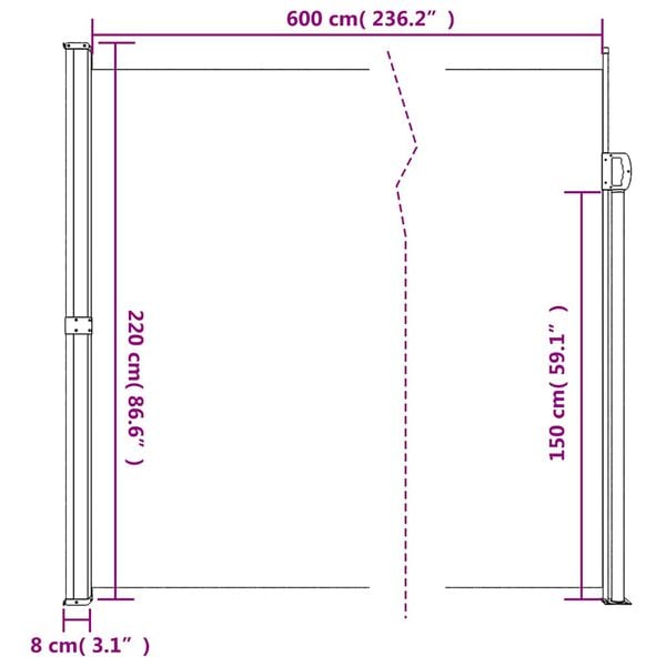 vidaXL Retractable Side Awning Beige 220x600 cm