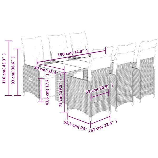 vidaXL 7 Piece Garden Bistro Set with Cushions Brown Poly Rattan