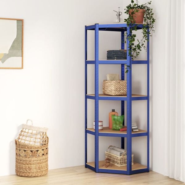 vidaXL 5-Layer Corner Shelf Blue Steel&Engineered Wood