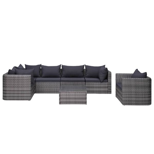 vidaXL 7 Piece Garden Sofa Set with Cushions & Pillows Poly Rattan Grey