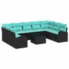 vidaXL Sofa Set with Cushion 10 pcs Black Poly Rattan