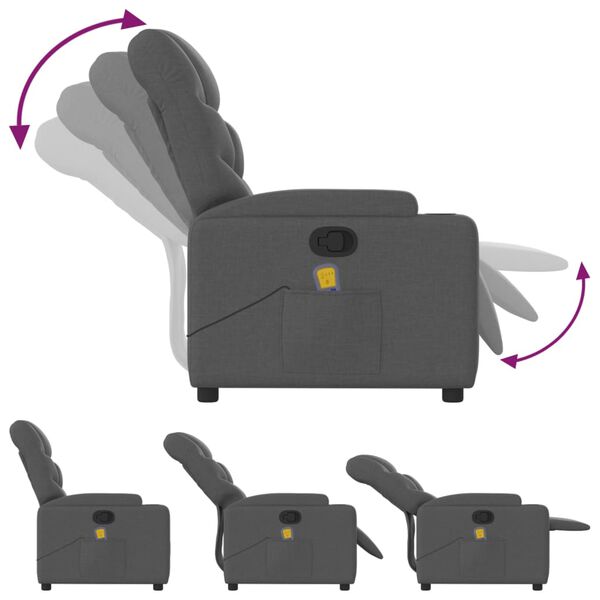 vidaXL Massage Recliner Chair Dark Grey Fabric