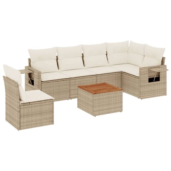 vidaXL 7 Piece Garden Sofa Set with Cushions Beige Poly Rattan