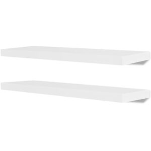 2 White MDF Floating Wall Display Shelves Book/DVD Storage