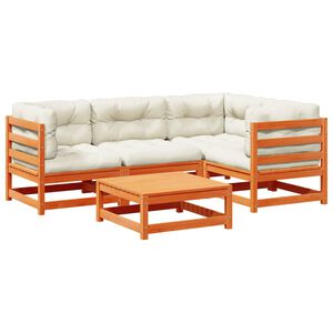 vidaXL 5 Piece Garden Sofa Set with Cushions Wax Brown Solid Wood Pine