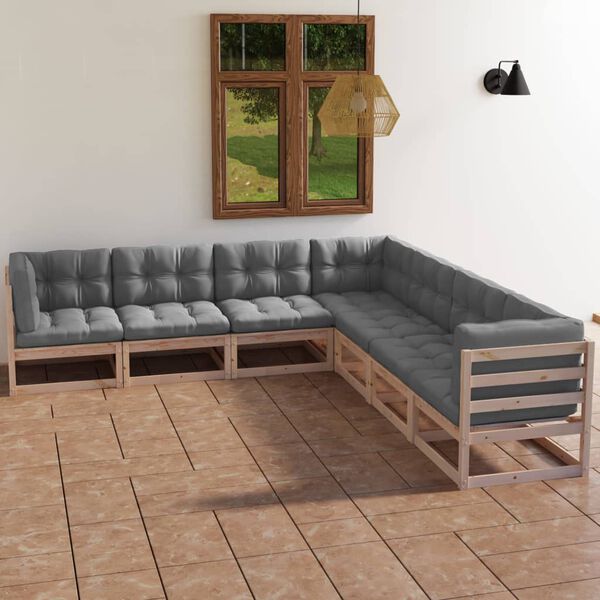 vidaXL 7 Piece Garden Lounge Set with Cushions Solid Pinewood
