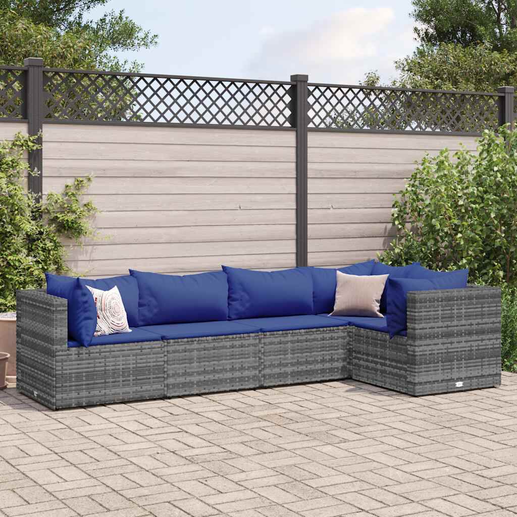 vidaXL 5 Piece Garden Lounge Set with Cushions Grey Poly Rattan