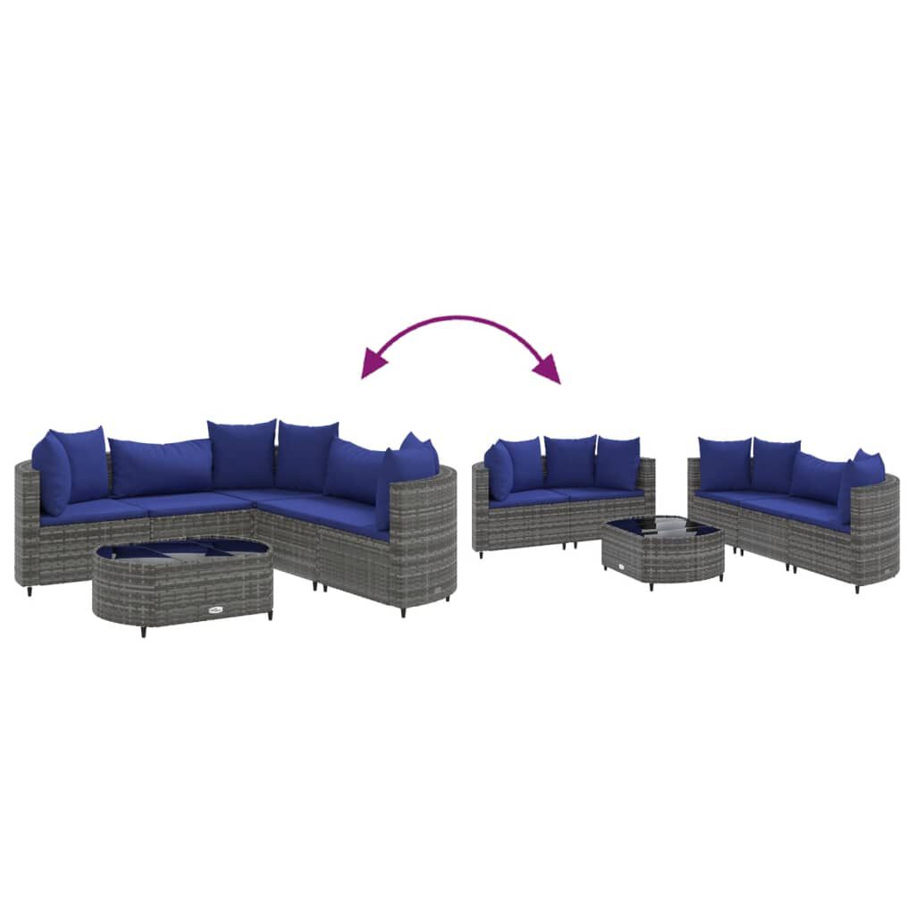 vidaXL 6 Piece Garden Sofa Set with Cushions Grey Poly Rattan