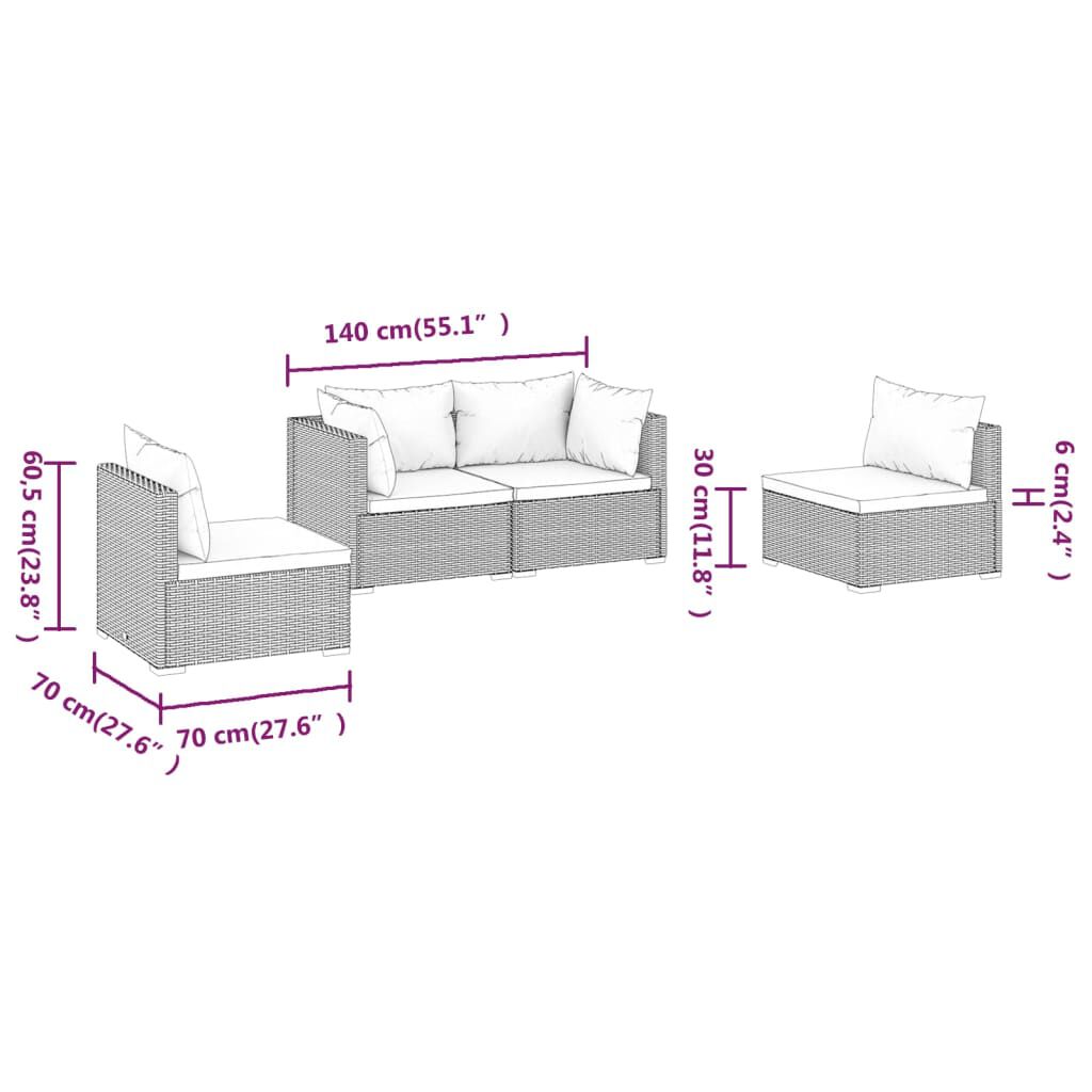 vidaXL 4 Piece Garden Lounge Set with Cushions Poly Rattan Black