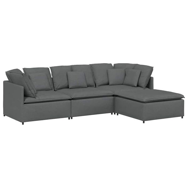 vidaXL Modular Sofa with Footstool&Cushions Fabric Dark Grey