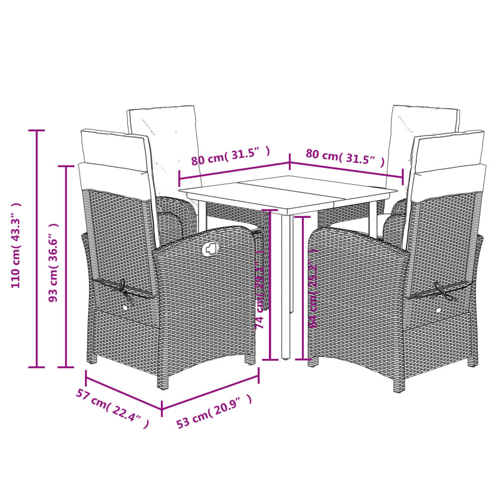 vidaXL 5 Piece Garden Dining Set with Cushions Grey Poly Rattan
